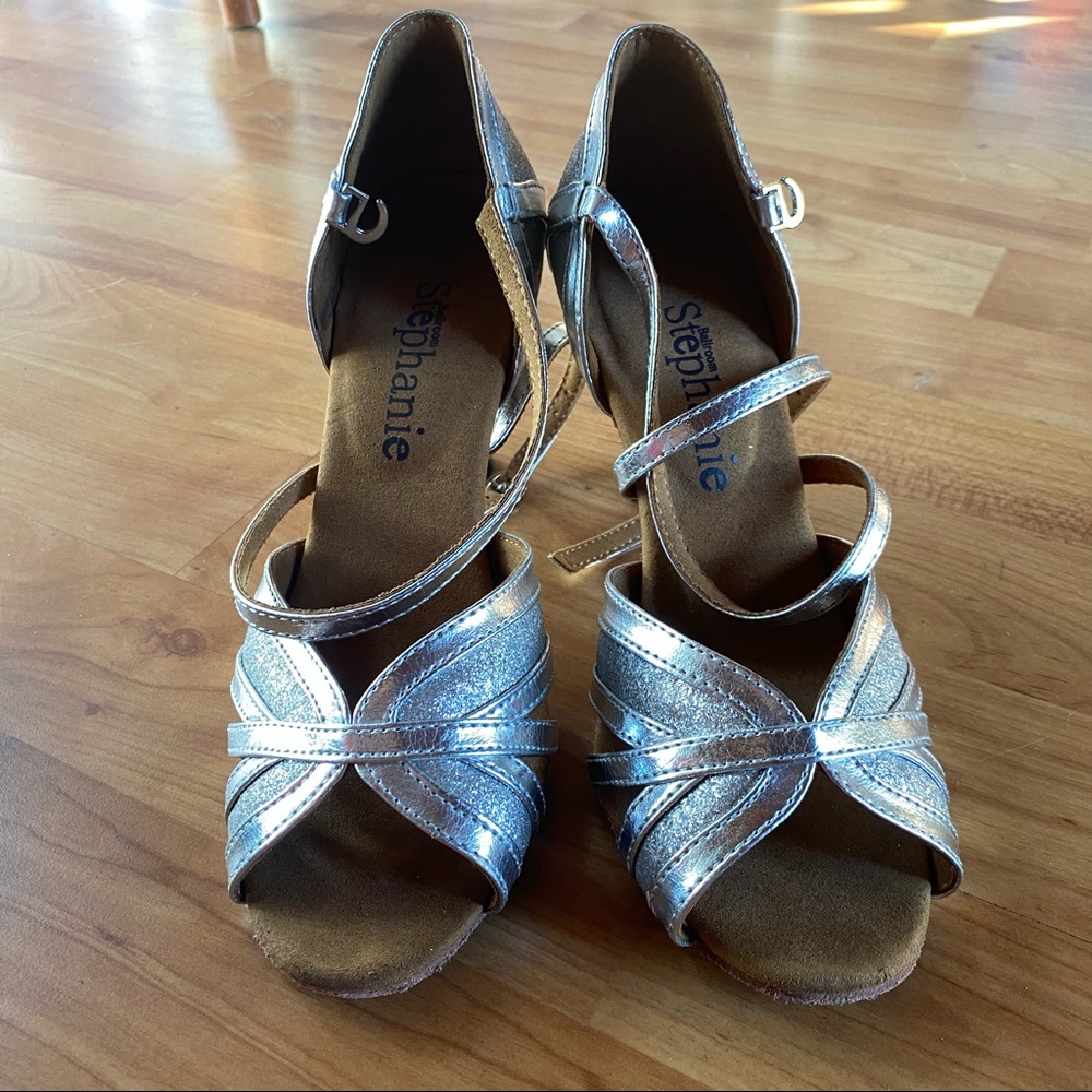 Silver Metallic & Sparkle Ballroom Heels - Picture 9 of 9